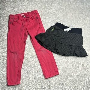 4T baby girl Lee pink jeans, chick pea plaid black grey bow Skirt